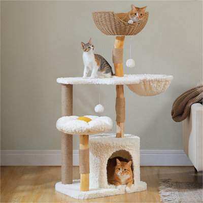 48.5'' White Modern Luxury Wooden Cat Tree