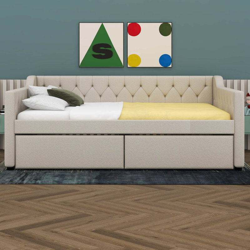 Full Upholstered Tufted Daybed with 2 Drawers