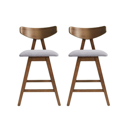 Tabourets de comptoir Mid-Century (2) - Structure revêtue de bois d'hévéa gris foncé (2)