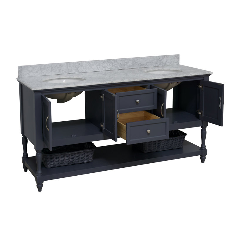 72'' Double Bathroom Vanity with Top, Carrara Marble, Marine Gray