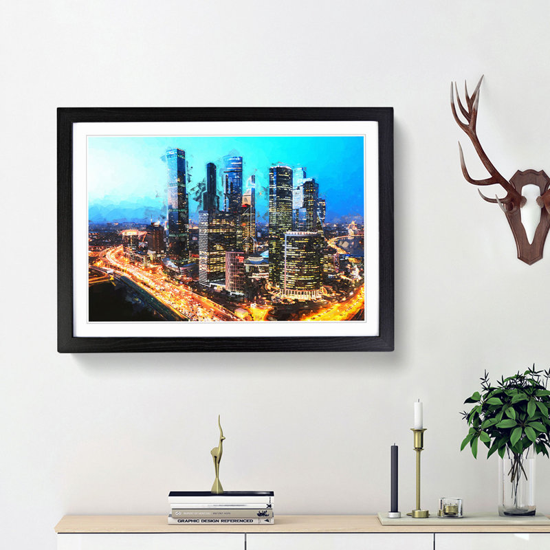 Moscow Russia Skyline in Abstract - Picture Frame Graphic Art Print, Black Framed, 36cm H x 48cm W x 2cm D