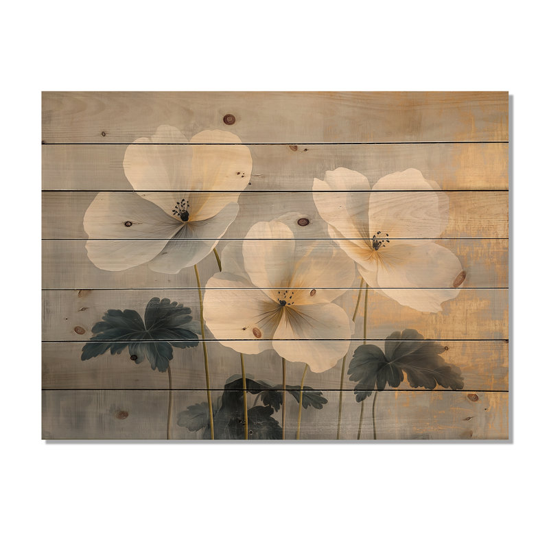 Geraniums forme pure minimalisme III - art mural en bois de géraniums - sur bois de pin naturel, H 24 po x l 32 po