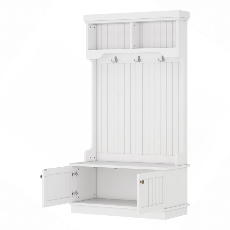 Hall Tree With Storage Shoe Bench For Entryway And Hallway, 4-In-1 Design Coat Racks With Hooks For Living Room, White