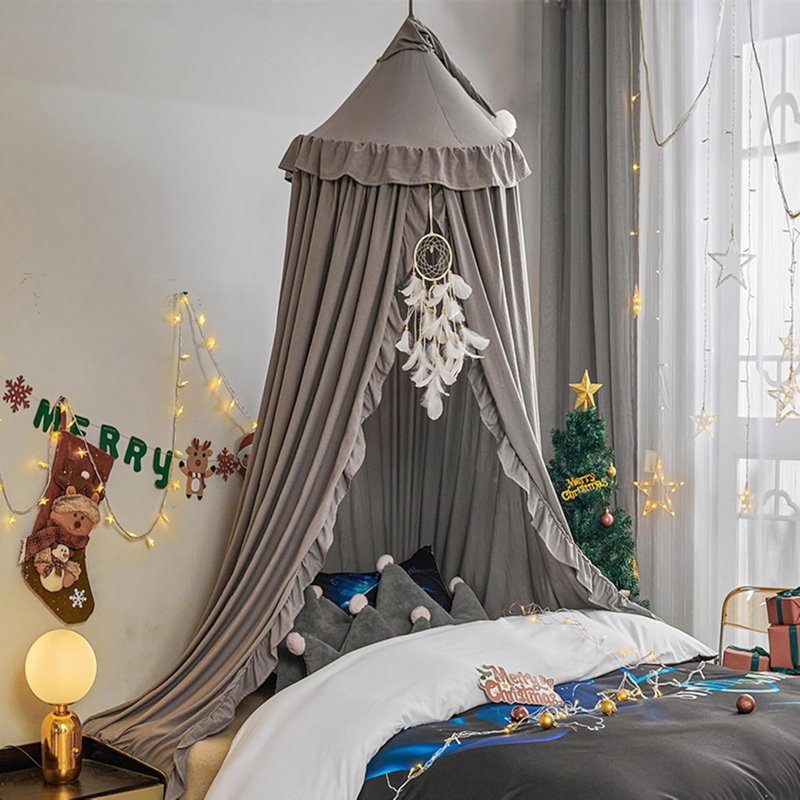 Bed Canopy Round Dome Children Dreaming Mosquito Net Bed Linen Corner Canopy (Grey)