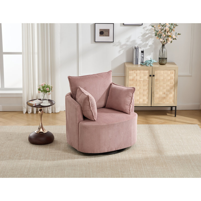 Corduroy Upholstered Swivel Chair, Pink Corduroy