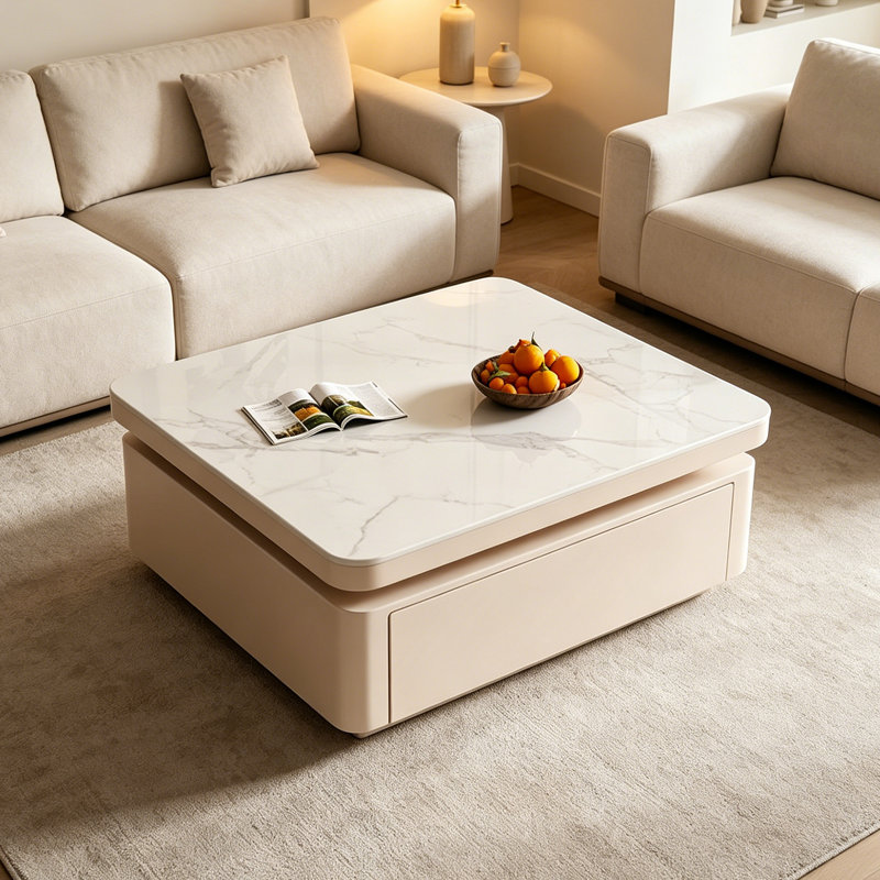 Table basse de luxe Italian Light, Blanc, Blanc / Gris, H 14,56 po x L 27,55 po x l 27,55 po