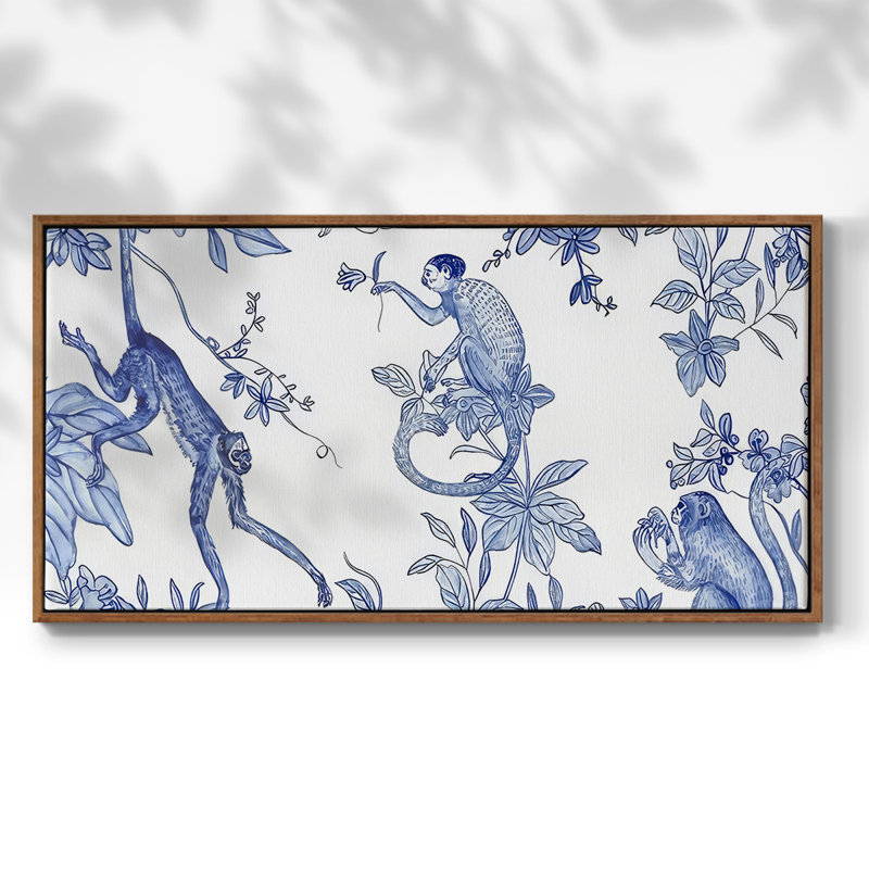 «Blue Monkey Land Toile I», toile tendue avec châssis tendue, prête à être accrochée, H 25 po x l 49 po, Noyer