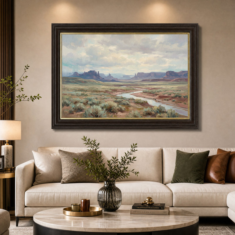 Tableau sur toile représentant la vallée de Mesa avec une rivière sinueuse, 12"H x 18"W