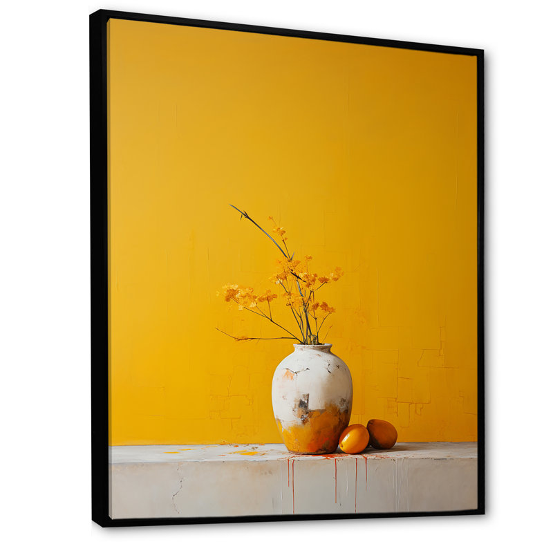Minimalisme jaune blanc sur fond blanc, H 32 po x l 24 po x P 1 po, Cadre flottant noir