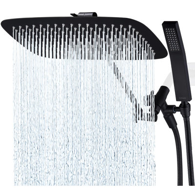 16" Dual Square Shower Head Combo, Rain Shower Head, 3-Way Diverter, 71" Extra Long Hose