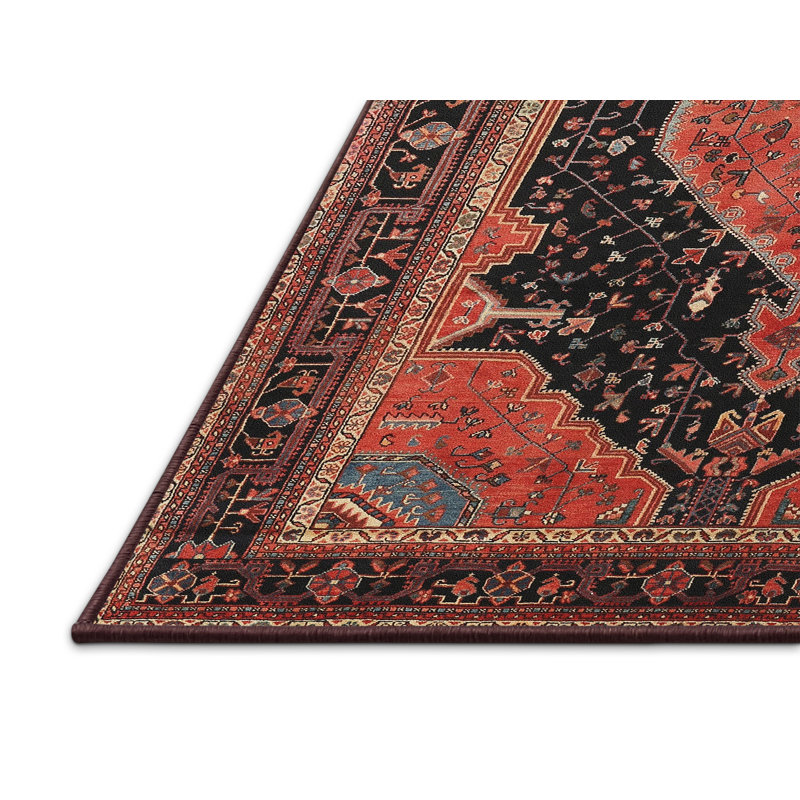 Tapis à motif oriental rouge / noir, Rectangle 8 pi x 12 pi