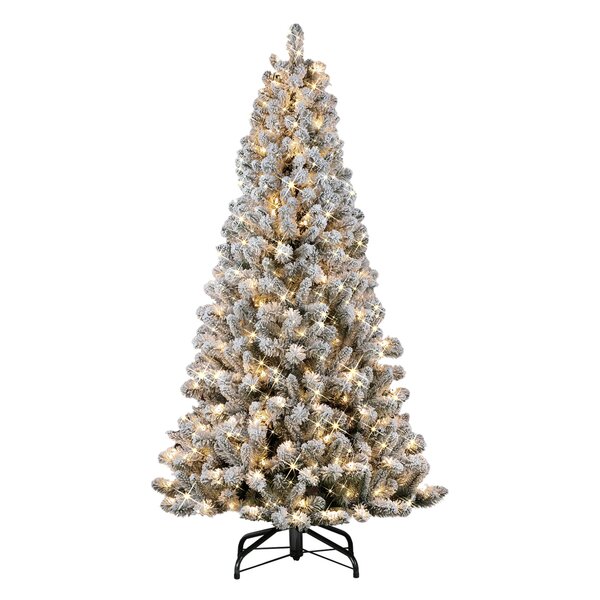 WELLFOR Remote Control Tree 6-ft Pre-lit Flocked Artificial
