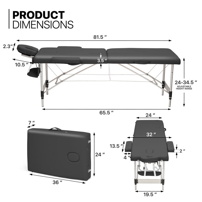 Table de massage pliable Loberta, Noir, noir, noir, noir