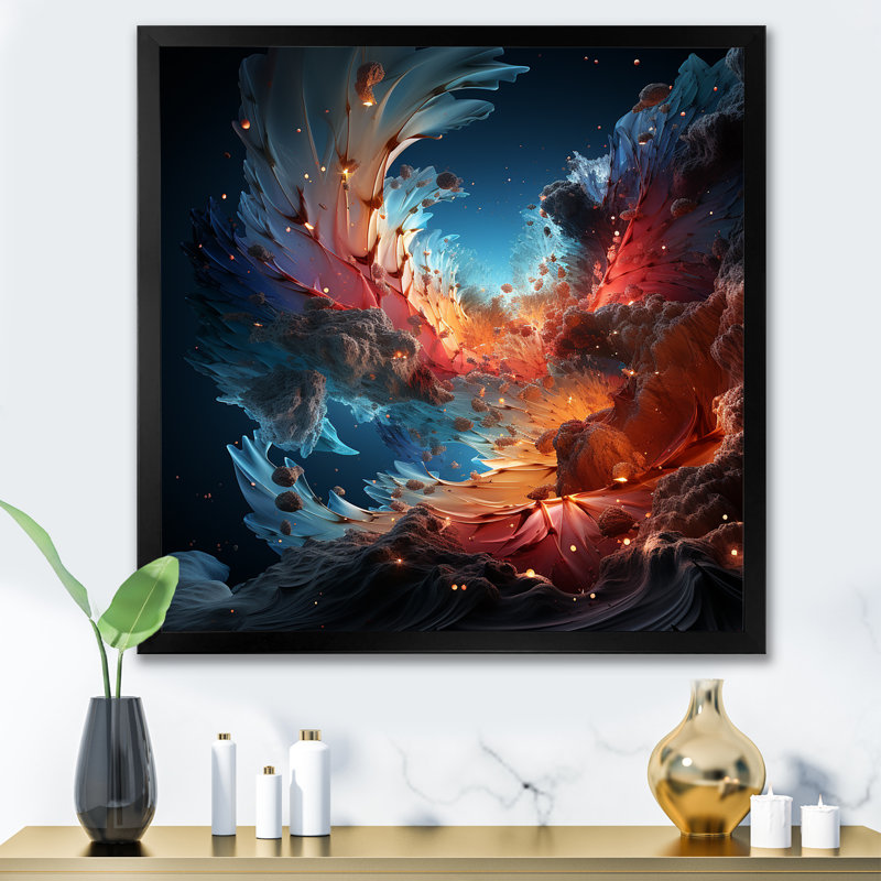 «Expressionist Space Shuttle Burst - Rocketship», reproduction d'art, Cadre simple noir, H 16 po x l 16 po x P 1 po