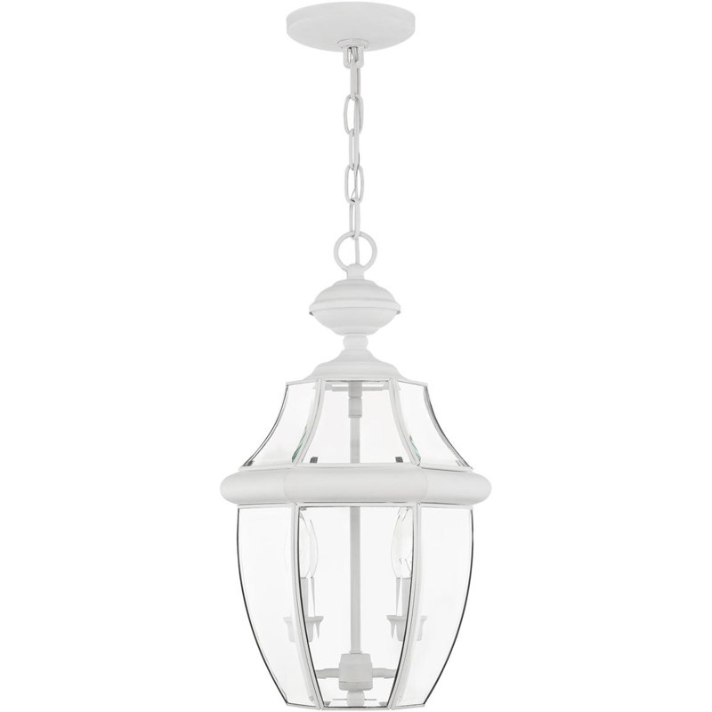 2 Light Outdoor Chain Lantern Pendant with Clear Glass Shade, White