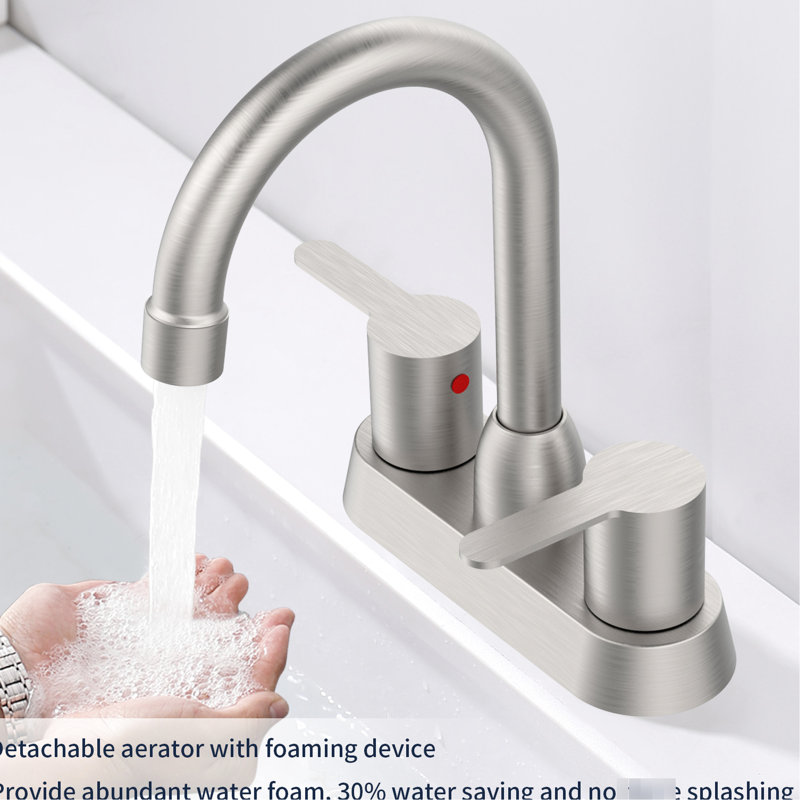 2 Handle Bathroom Faucet For 3 Hole - 5.11" Spout Height Construction Brushed Nickel Rv Use Easy Install Sink Handles 1.3 Pounds Weight Stainless Steel