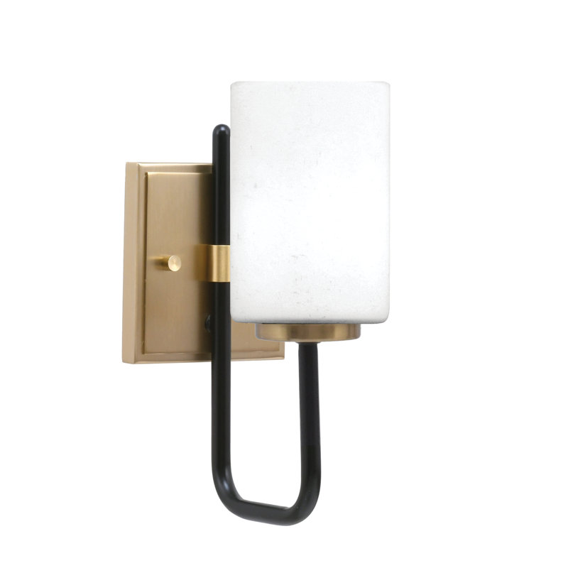 Applique murale 1 lumière Amarmula, noir mat et laiton vieilli, verre mousseline blanc 4 po, Noir/laiton