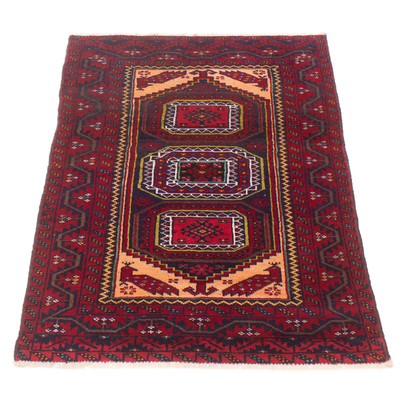 Tapis unique rouge de style années 1990 de 3 pi 3 po x 5 pi 7 po