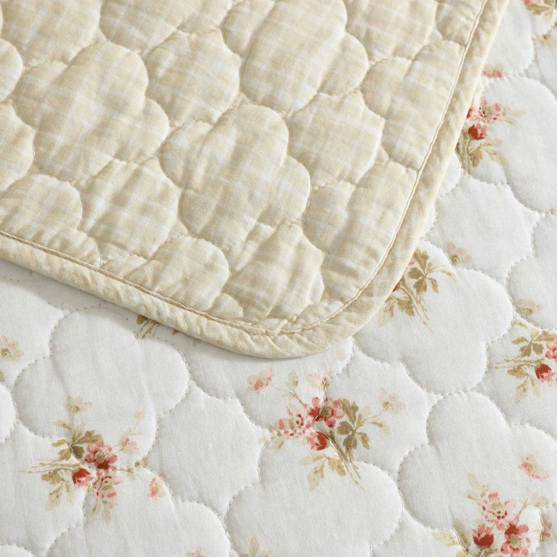 Laura Ashley Dorrie Cotton Reversible Pink Quilt Set, Twin Quilt + 1 Standard Sham