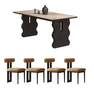 Ensemble de table de salle à manger en pierre frittée noire rétro