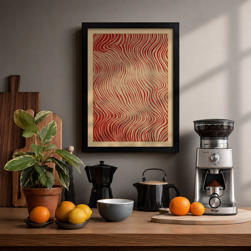 Wave Harmony Geometric - Framed Print, Black, A4 - 29.7 x 21.0 cm