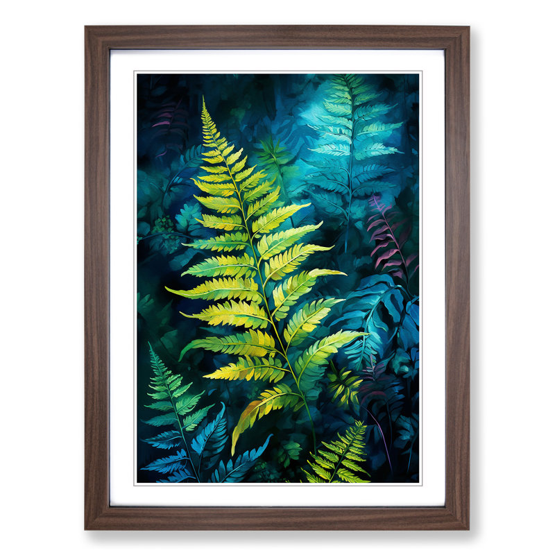 Fern Leaf Expressionism No.2 - Single Picture Frame Print on Wood, Walnut, 46cm H x 34cm W x 2cm D