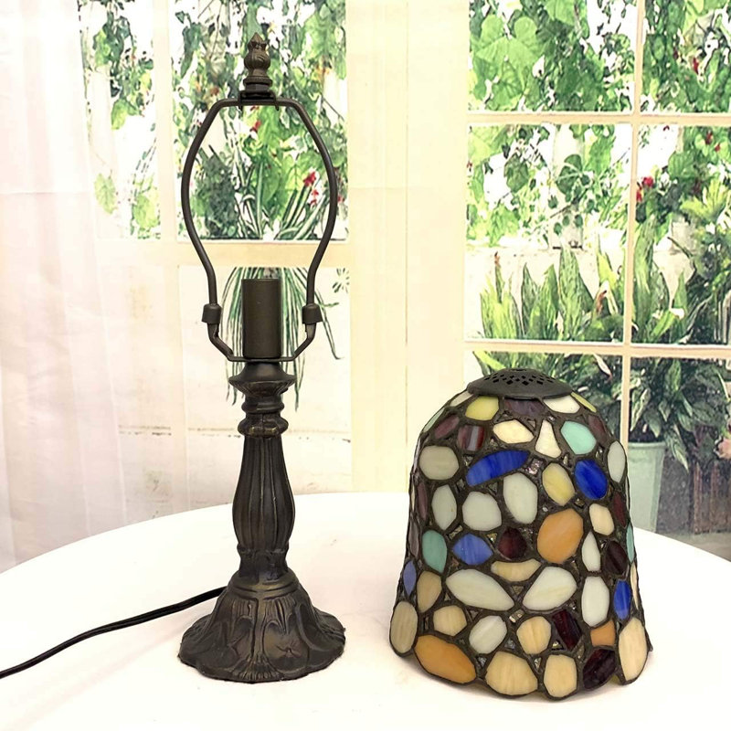 Handcrafted Multi-Colored Stained Glass Table Lamp with Antique Base