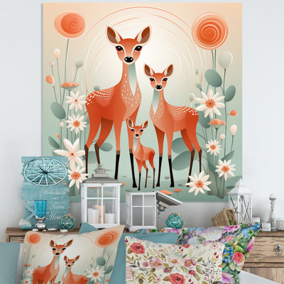 «Orange» et «Green Deer Family Serenity I», art mural animal en forme de cerf