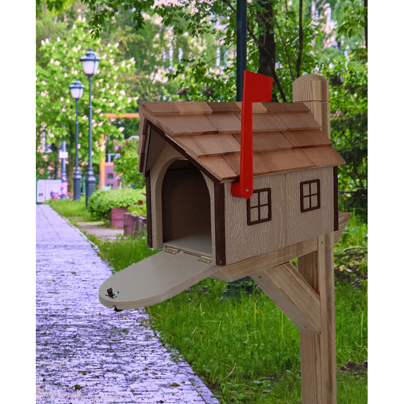 Amish Mailbox + Post Set, Clay/Brown, Natural