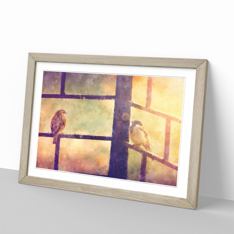 Two Sparrow Birds - Framed Print, Oak Framed, 36cm H x 48cm W x 2cm D
