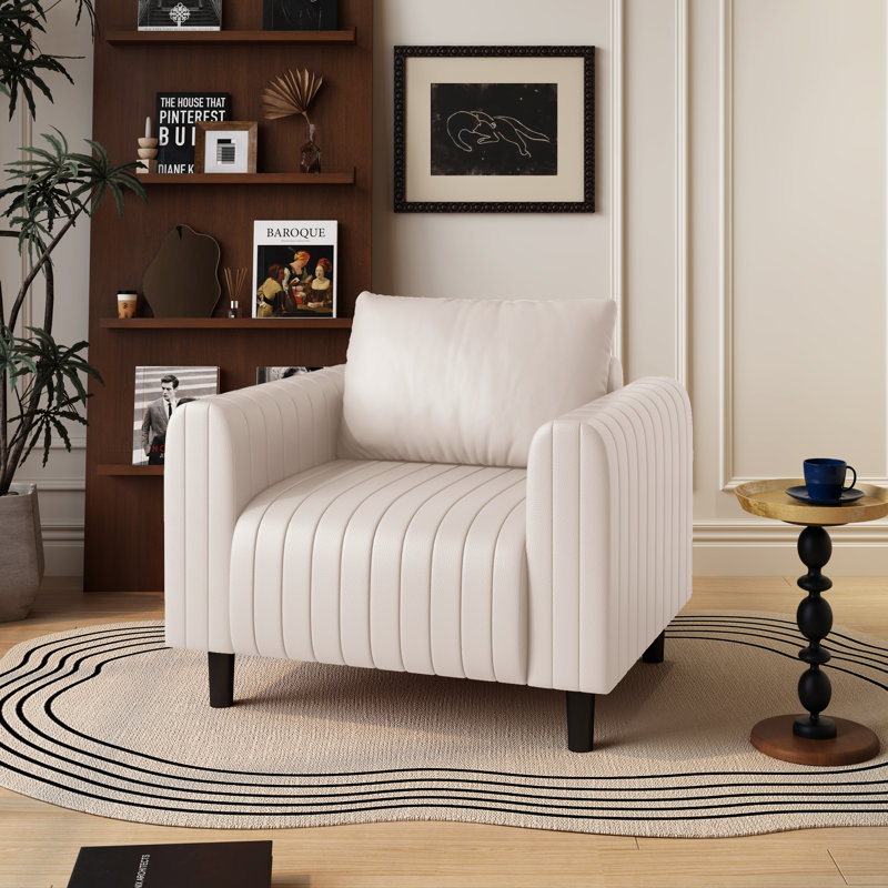 Delana 37.8" Wide Faux Leather Armchair, White