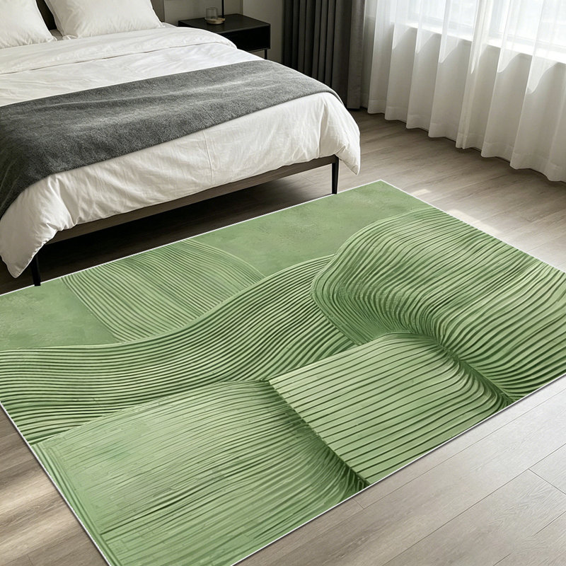 1PC Sage Green Wavy Ribbed Textured area rugs for Living Room, Soft and Comfortable, Suitable for all seasons, easy-to-maintain, machine washable Indoor floor mat, Under Table Farmhouse suitable for dining table, coffee table, bedroom, entryway