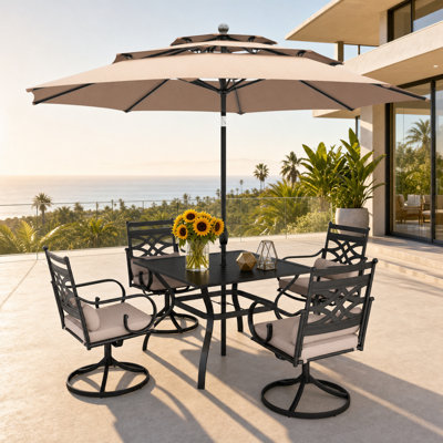 Alyah 4-Person Steel Patio Dining Set with Umbrella