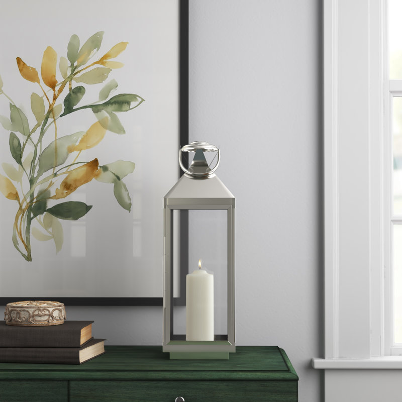 Metal Tabletop Lantern, 21.5" H x 7" W x 7" D