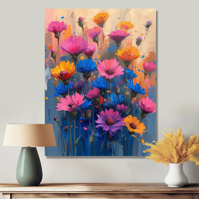 Fleurs bleues et bleues éclatantes - Art mural, Toile tendue, H 40 po x l 30 po x P 1,5 po
