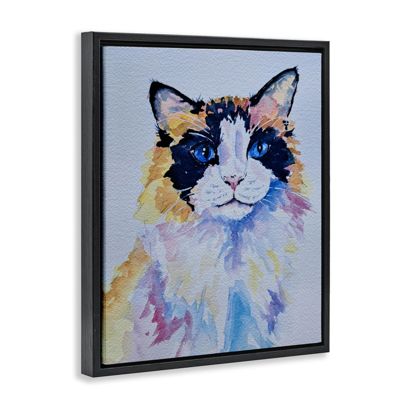 Cadre flottant Calico Cat Portrait, design par Tatiana Roberts, Cadre flottant noir de jais, H 21 po x l 17 po