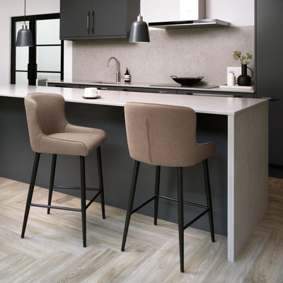RUBENS UPHOLSTERED BARSTOOL - BOUCLE FABRIC - BLACK SAND POWDER COATED LEGS (PAIR)