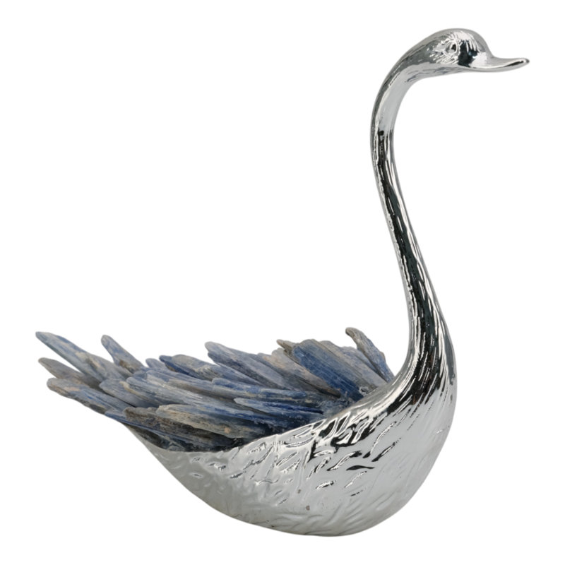 Sagebrook Home 6" Majesty Blue Kyanite Stone Sitting Metal Swan, 6.25" H x 7.75" W x 3" D