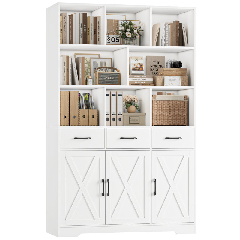 70.9" H 8-Cube Bookcase with 3 Drawers & Adjustable Shelf, White