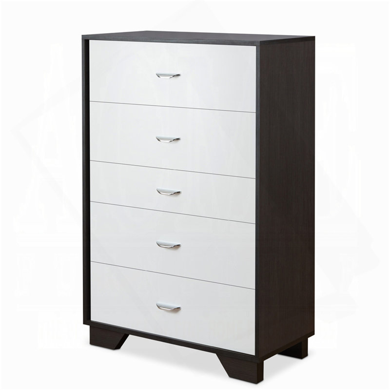 Commode 5 tiroirs blanche et espresso