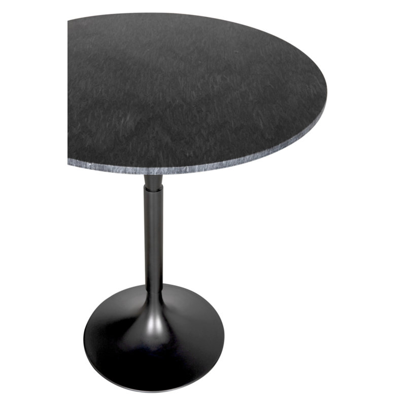 Jman Round Marble Top Metal Base Dining Table, Night Snow/Matte Black