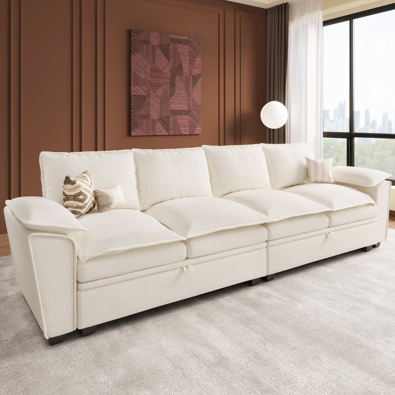 Canapé moderne rembourré avec rangement caché, Beige