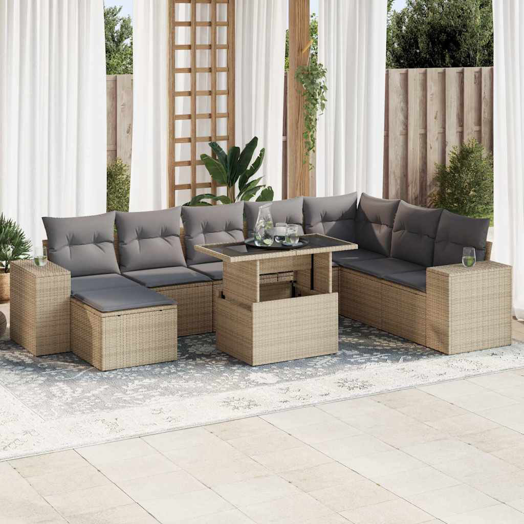 Vidaxl 9-Tlg. Garten-Sofagarnitur Mit Kissen Grau Poly Rattan