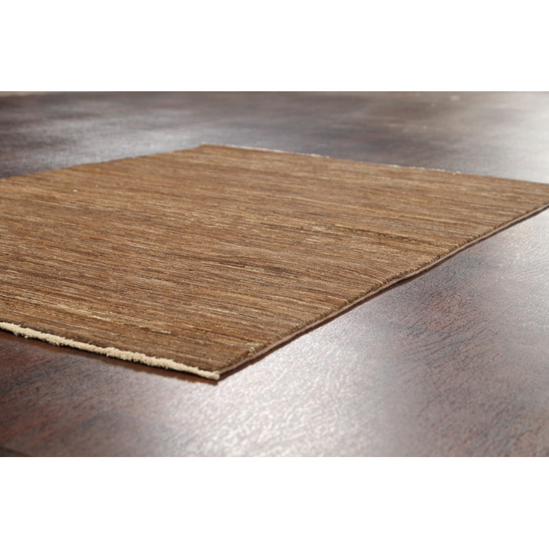 Tapis brun en laine noué à la main de conception unique 3 pi 10 po x 5 pi 7 po New Age