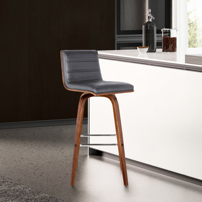 Aluin Mid-century Modern Swivel Counter or Bar Height Bar Stool in Faux Leather and Wood