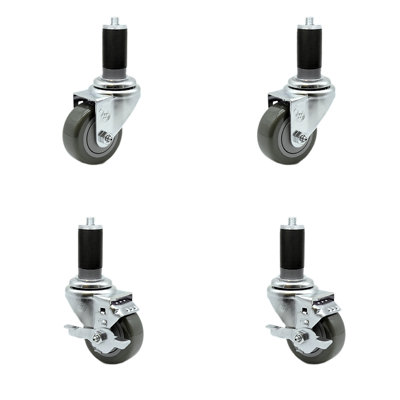 4 Piece Polyurethane Expanding Caster Set with 2 Brakes -  Service Caster, SCC-EX20S3514-PPUB-2-TLB-2-MTG46