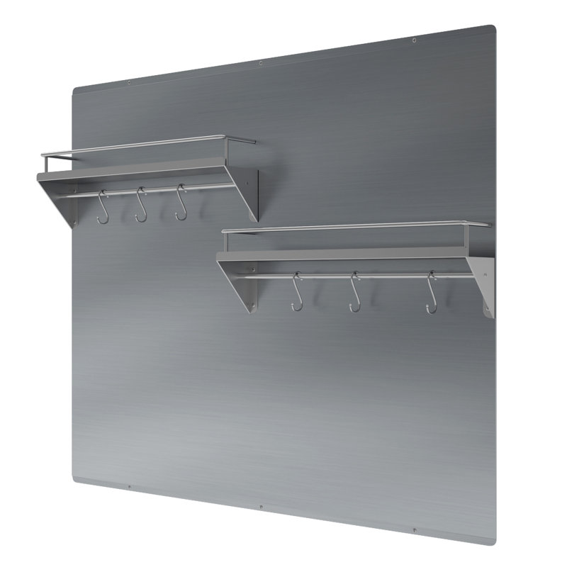 Stainless Steel Wall-Mounted Backsplash with Two-Tiered Shelf and Rack