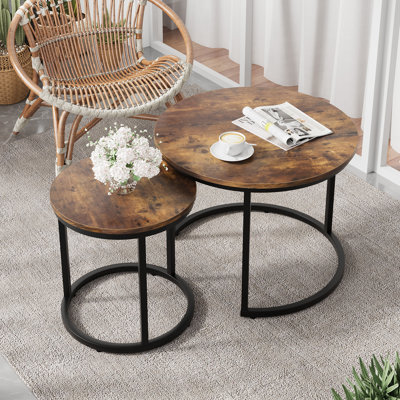 Ensemble de 2 tables basses gigognes modernes pour le salon, brun
