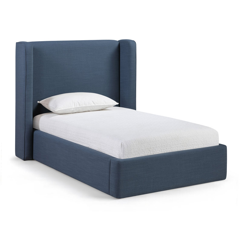 Kendall Wanaque Linen Textured Fabric Upholstered Bed, Twin, Navy Linen Textured Fabric