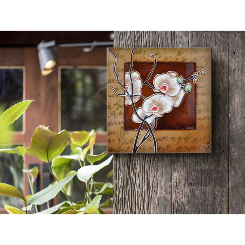 Décoration murale orchidée 8 po x 8 po et sous-plat en céramique